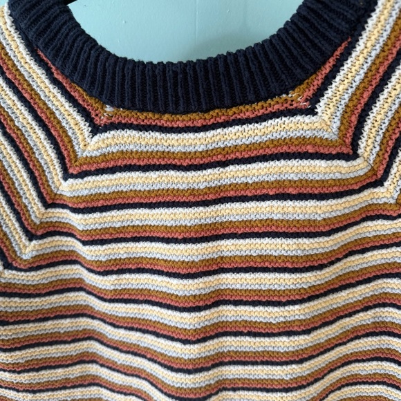 Madewell Arden Striped V-Neck Chunky Knit Sweater Yellow Navy Size Small - Picture 5 of 5